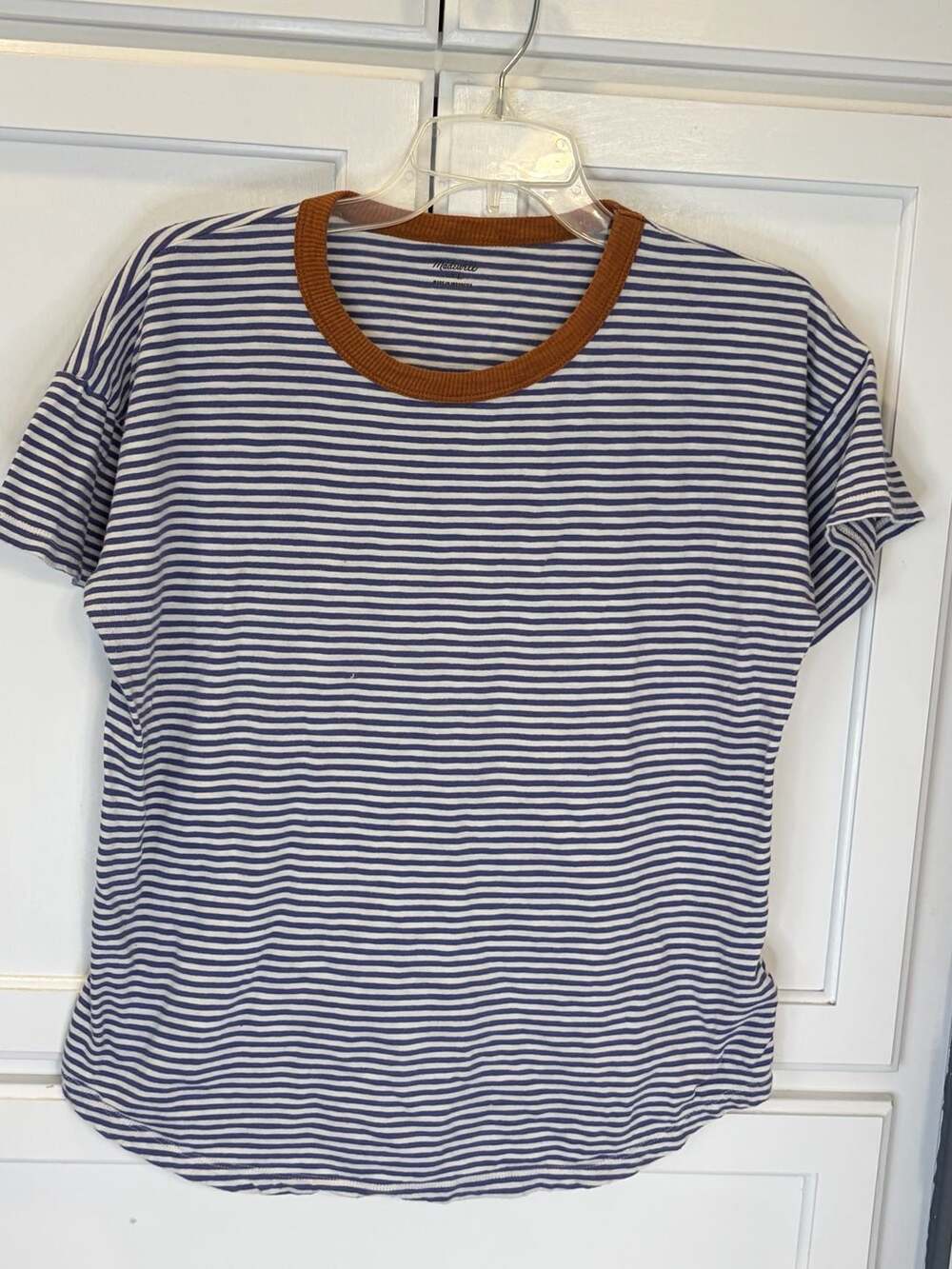 Madewell Women’s Size L Striped Ringer T-Shirt Blue White Rust Crew Neck